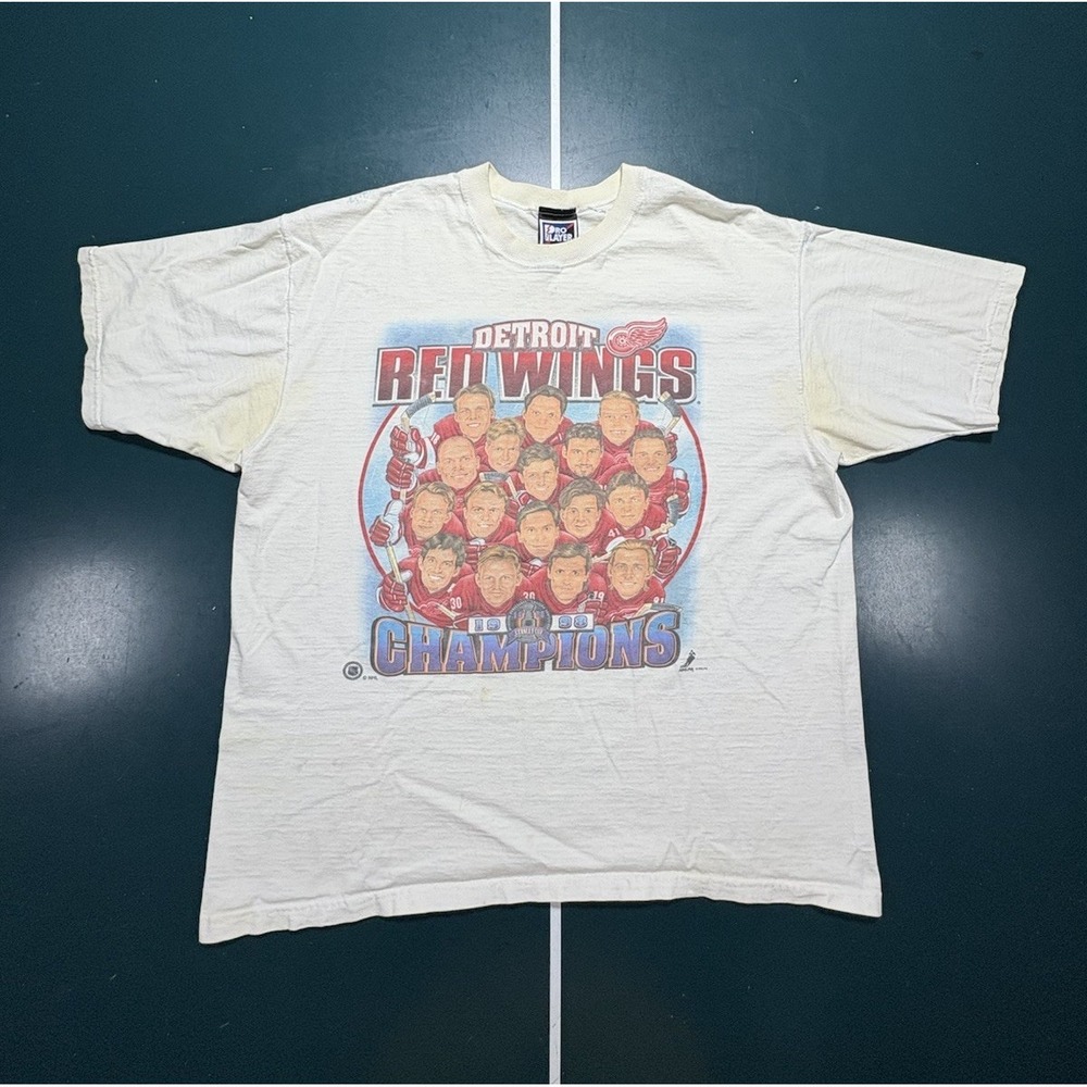 Vintage Detroit Red Wings Caricature T-shirt XL 1998 Nhl Stanley Cup Champs 90s‎
